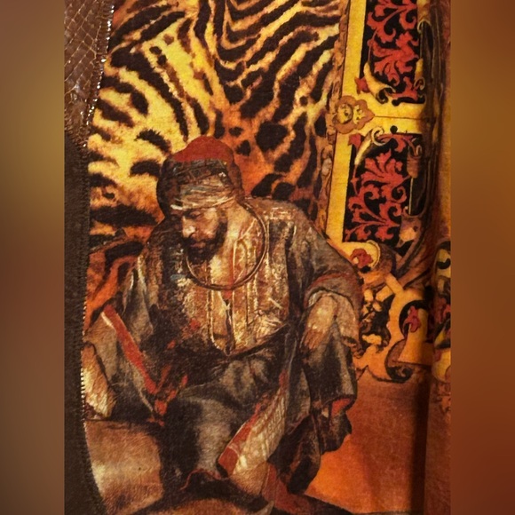 Julian K Vintage Oversized Leather & Cotton Jacket Middle Eastern Design Size  S - Picture 16 of 16